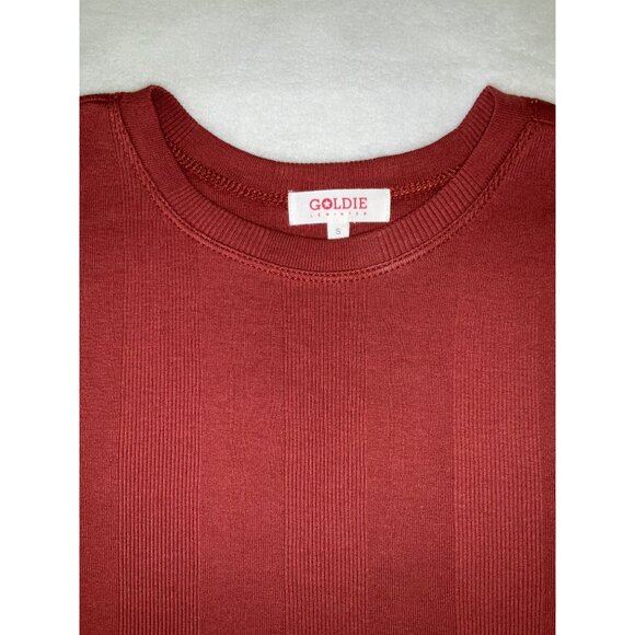 GOLDIE TEE mahogany long-sleeve variegated rib tee, size small NWOT - Picture 6 of 9
